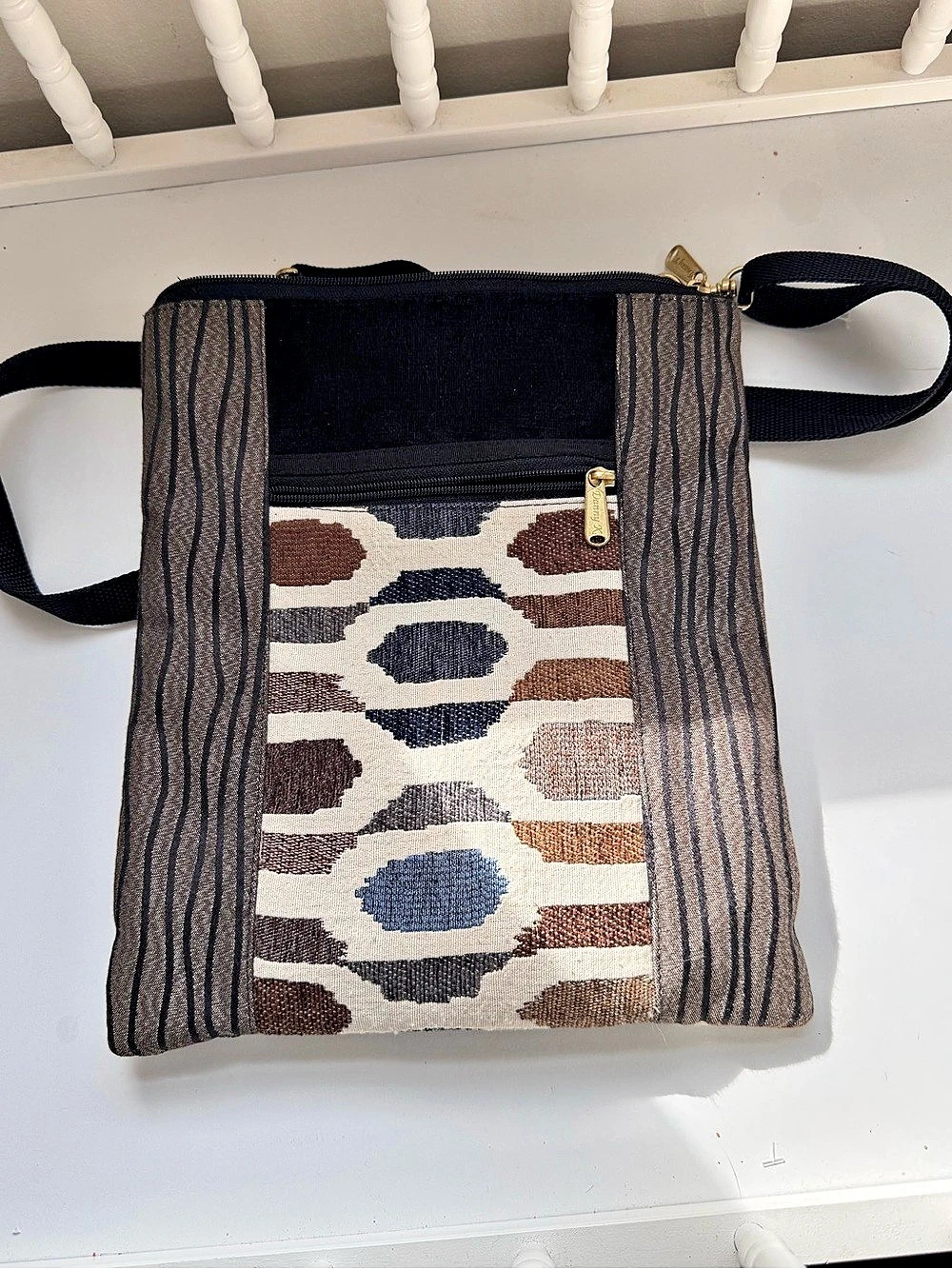 Danny K Abstract Print Crossbody Bag in Black & Earth Tones - Like New